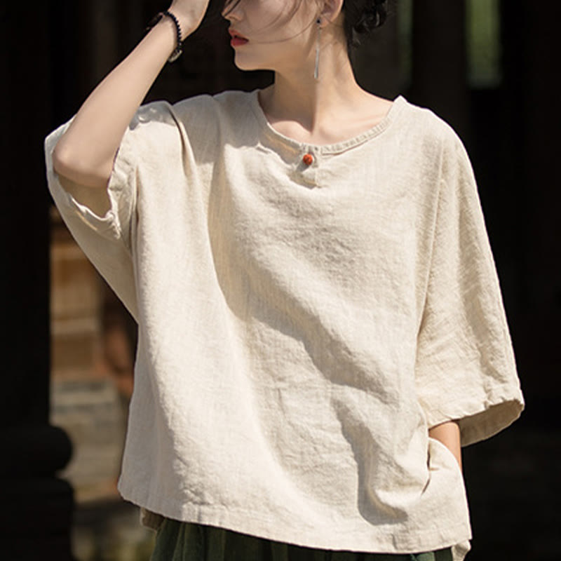Nimara Ritual Causal Half Sleeve Ramie Linen Cotton T-shirt Tee