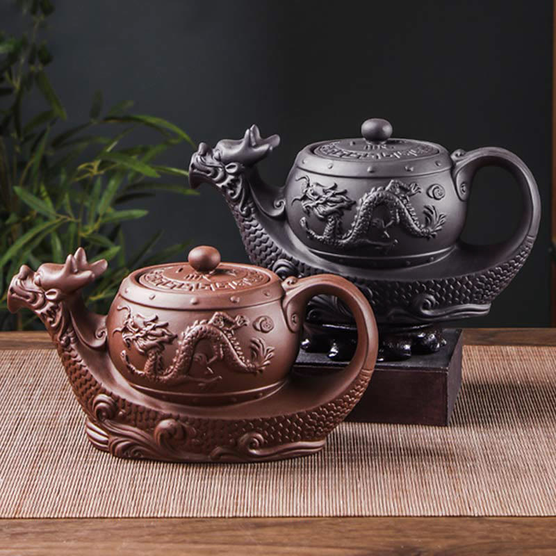 Nimara Ritual Vintage Dragon Auspicious Clouds Purple Clay Ceramic Teapot