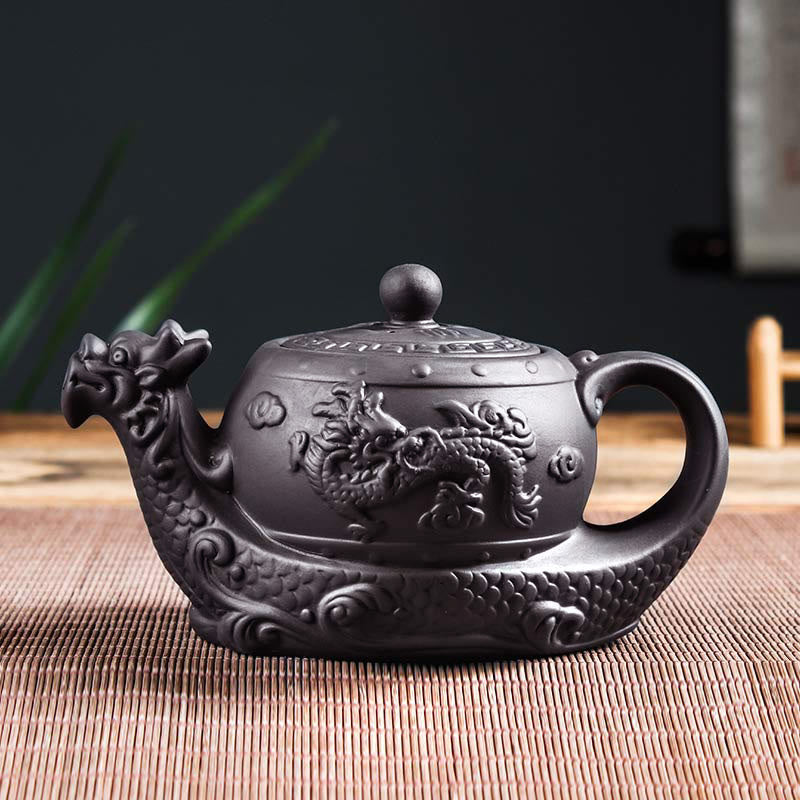 Nimara Ritual Vintage Dragon Auspicious Clouds Purple Clay Ceramic Teapot