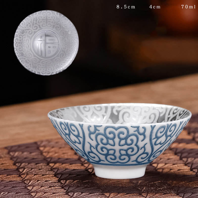 Nimara Ritual Tibet Pattern Fu Character Ceramic Teacup Kung Fu Tea Cups 55ml