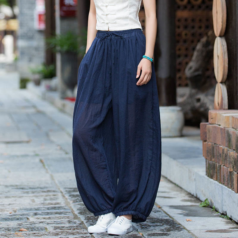 Nimara Ritual Summer Plain Color Linen Drawstring Pants With Pockets