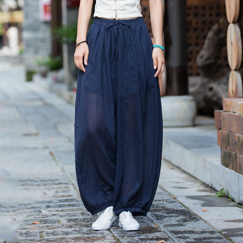 Nimara Ritual Summer Plain Color Linen Drawstring Pants With Pockets