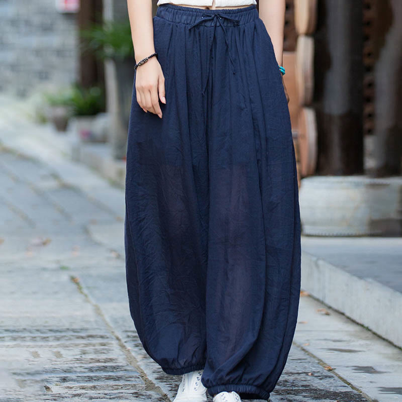Nimara Ritual Summer Plain Color Linen Drawstring Pants With Pockets