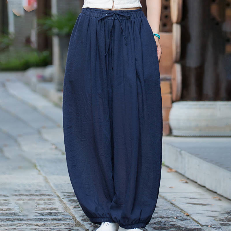 Nimara Ritual Summer Plain Color Linen Drawstring Pants With Pockets