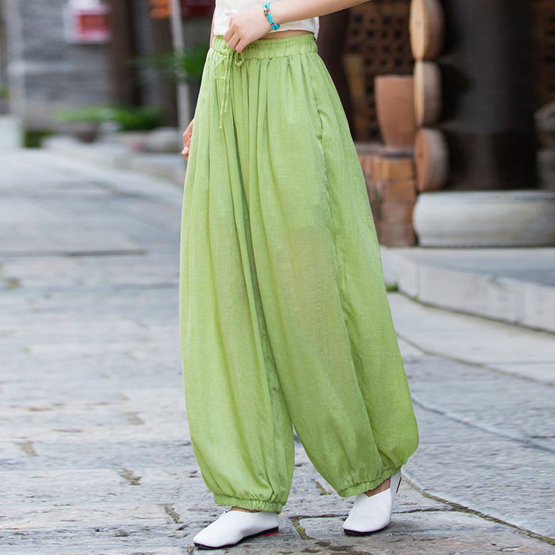 Nimara Ritual Summer Plain Color Linen Drawstring Pants With Pockets
