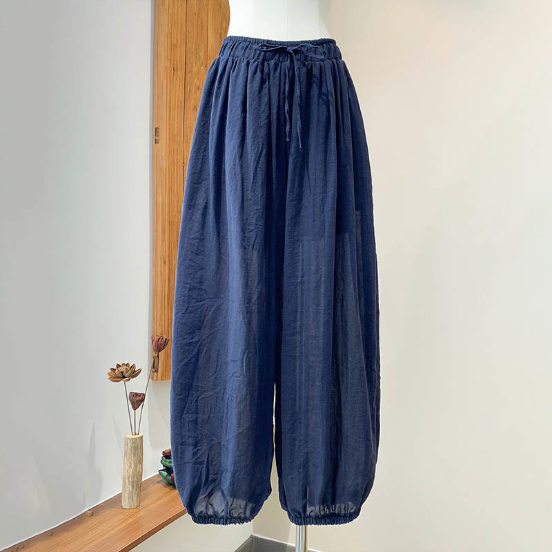 Nimara Ritual Summer Plain Color Linen Drawstring Pants With Pockets
