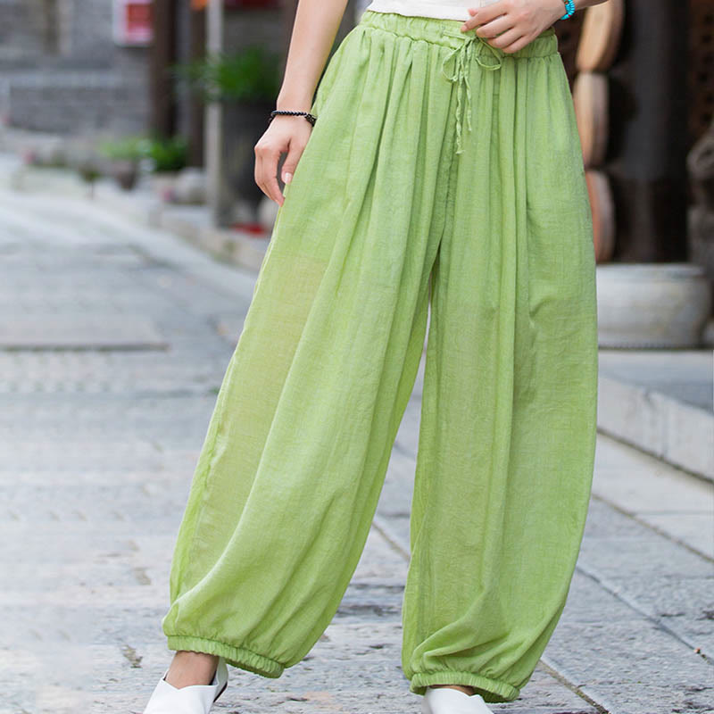 Nimara Ritual Summer Plain Color Linen Drawstring Pants With Pockets