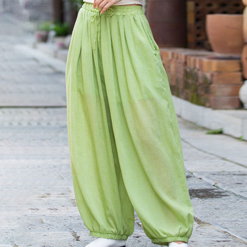 Nimara Ritual Summer Plain Color Linen Drawstring Pants With Pockets