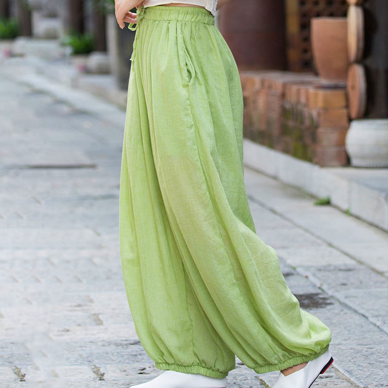 Nimara Ritual Summer Plain Color Linen Drawstring Pants With Pockets