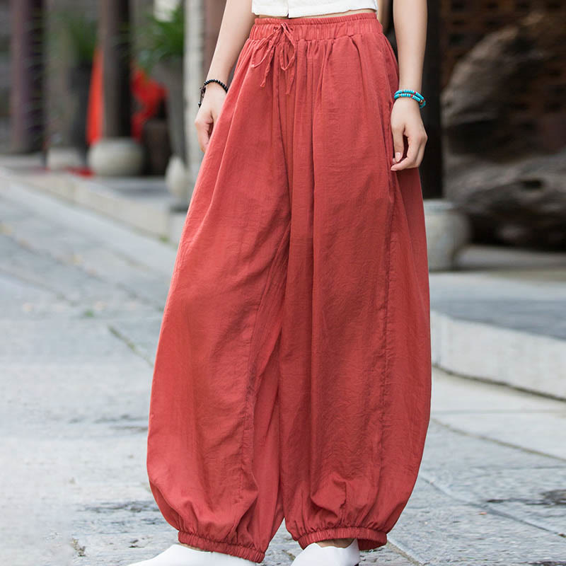 Nimara Ritual Summer Plain Color Linen Drawstring Pants With Pockets