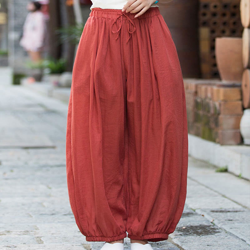 Nimara Ritual Summer Plain Color Linen Drawstring Pants With Pockets