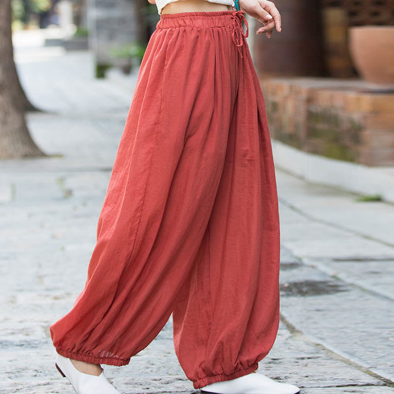 Nimara Ritual Summer Plain Color Linen Drawstring Pants With Pockets