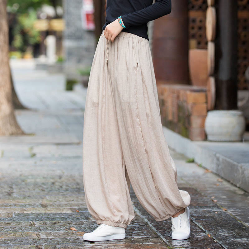 Nimara Ritual Summer Plain Color Linen Drawstring Pants With Pockets