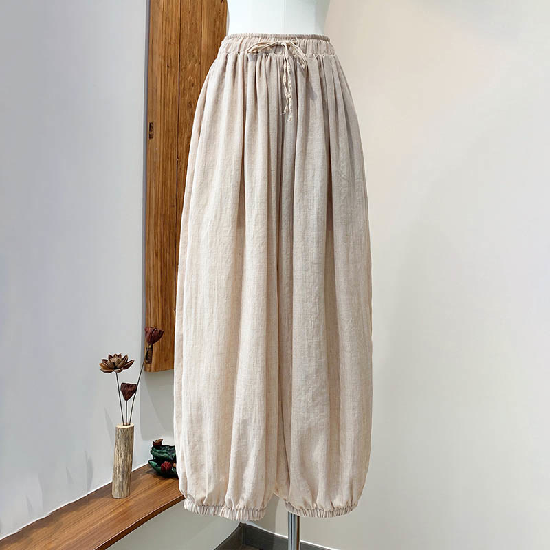 Nimara Ritual Summer Plain Color Linen Drawstring Pants With Pockets