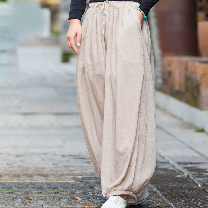 Nimara Ritual Summer Plain Color Linen Drawstring Pants With Pockets
