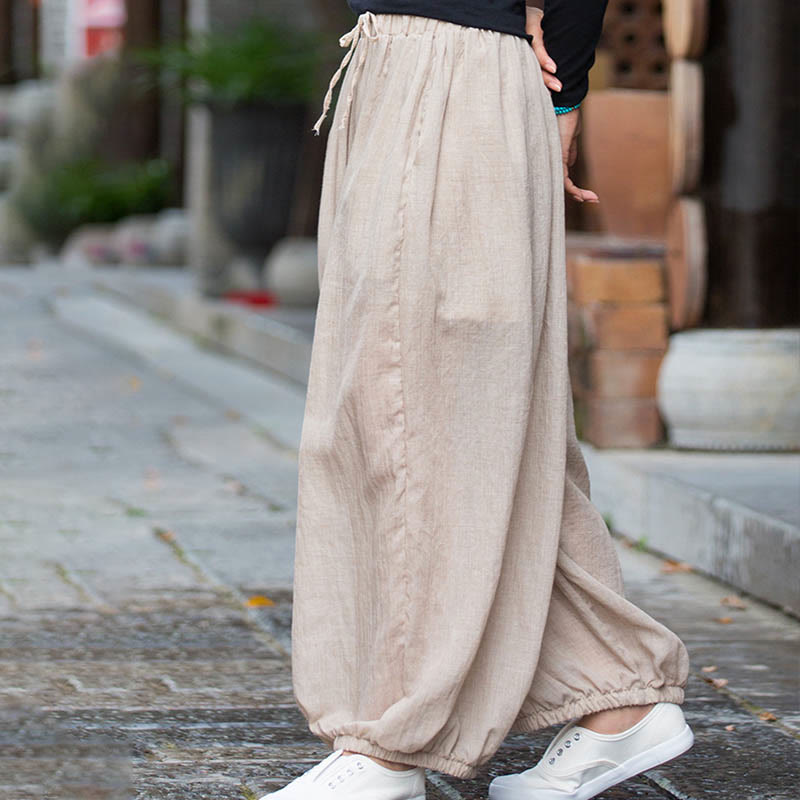 Nimara Ritual Summer Plain Color Linen Drawstring Pants With Pockets