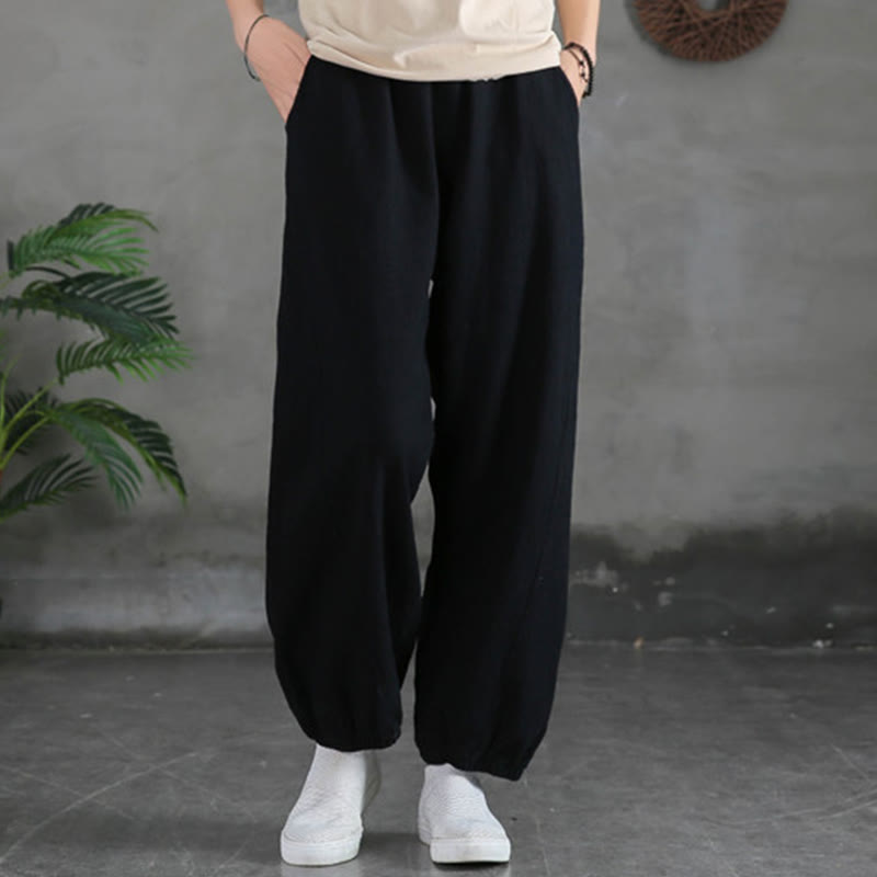 Nimara Ritual Plain Color Ramie Linen Cotton Women's Pants With Pockets