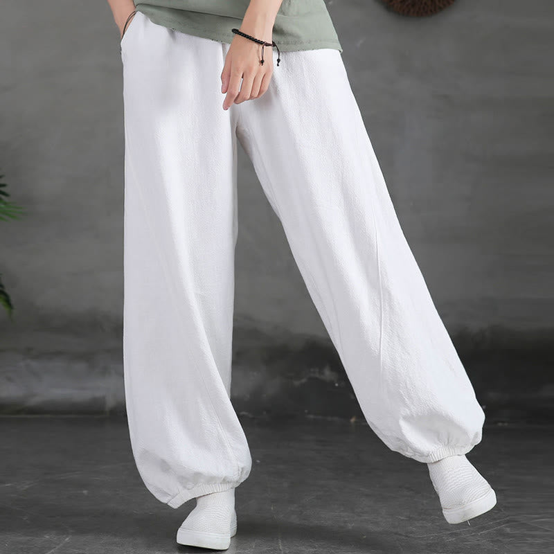 Nimara Ritual Plain Color Ramie Linen Cotton Women's Pants With Pockets