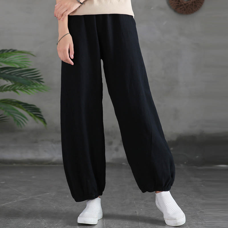 Nimara Ritual Plain Color Ramie Linen Cotton Women's Pants With Pockets