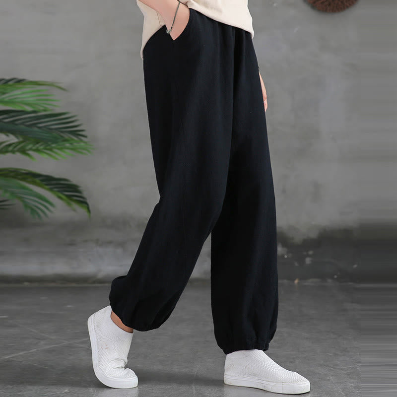 Nimara Ritual Plain Color Ramie Linen Cotton Women's Pants With Pockets
