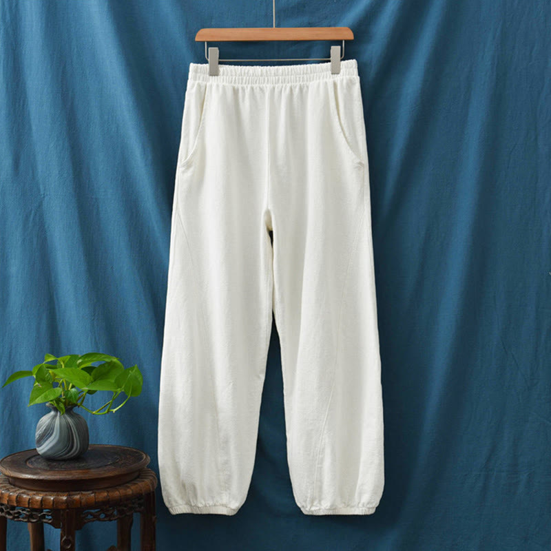 Nimara Ritual Plain Color Ramie Linen Cotton Women's Pants With Pockets
