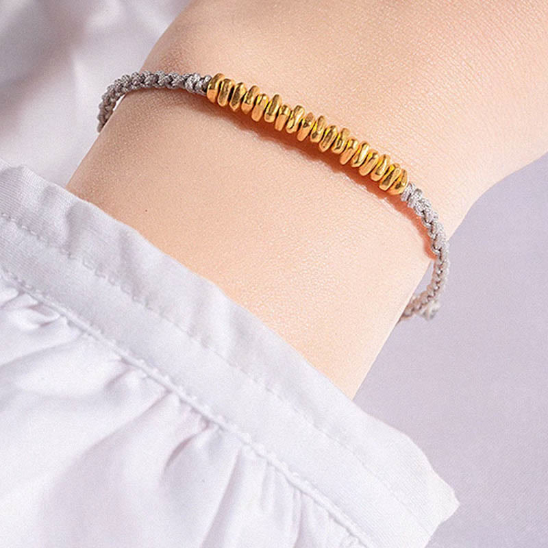 Nimara Ritual 999 Gold Small Gold Pieces Design Handmade Protection Braided Rope Bracelet
