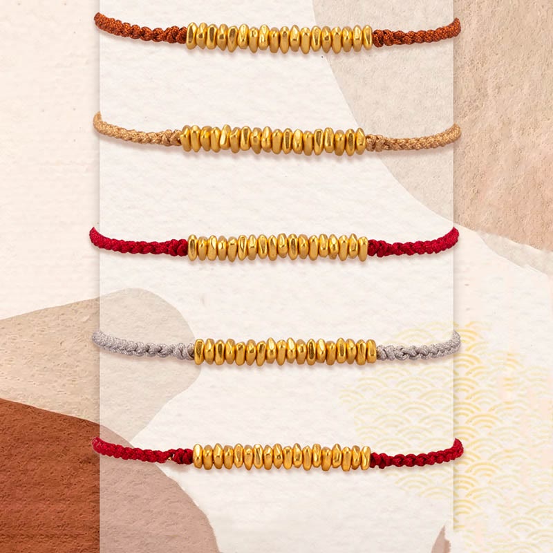 Nimara Ritual 999 Gold Small Gold Pieces Design Handmade Protection Braided Rope Bracelet