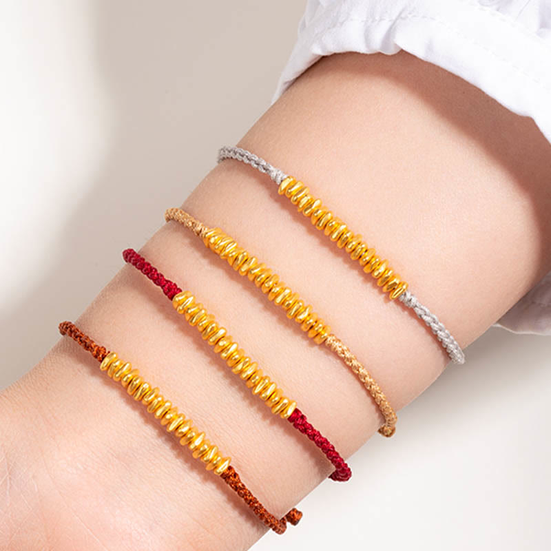 Nimara Ritual 999 Gold Small Gold Pieces Design Handmade Protection Braided Rope Bracelet