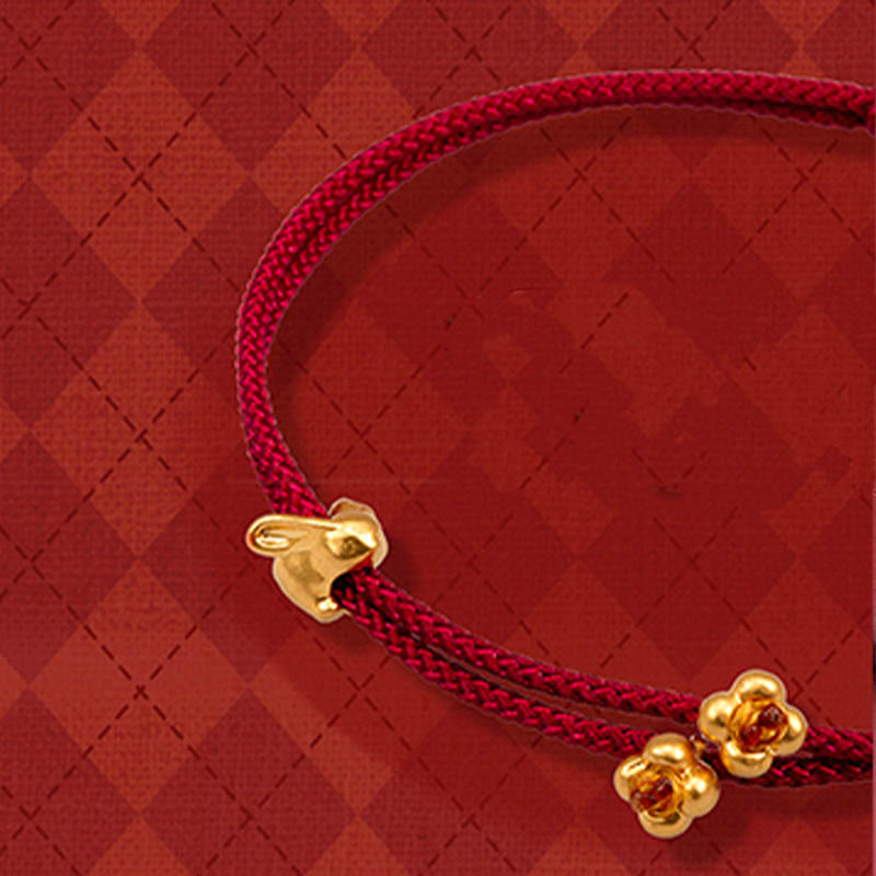 Nimara Ritual 999 Gold Small Lucky Rabbit Osmanthus Design Handmade Luck Braided Rope Bracelet