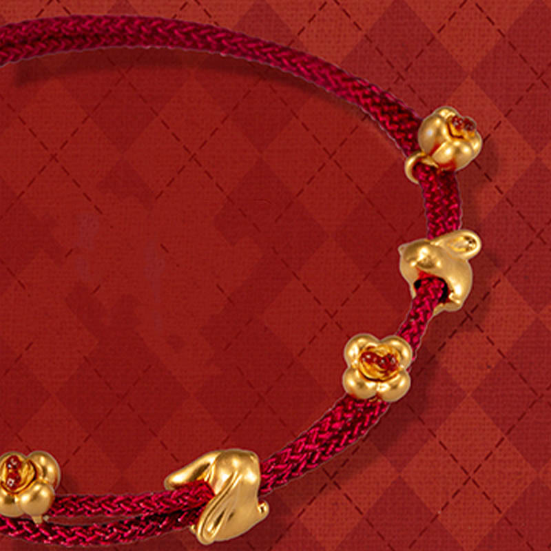 Nimara Ritual 999 Gold Small Lucky Rabbit Osmanthus Design Handmade Luck Braided Rope Bracelet
