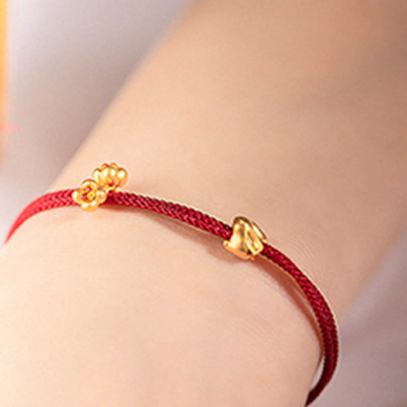 Nimara Ritual 999 Gold Small Lucky Rabbit Osmanthus Design Handmade Luck Braided Rope Bracelet