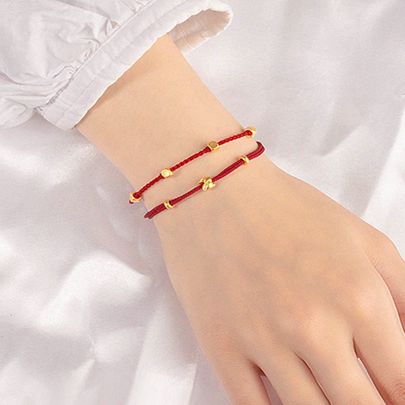 Nimara Ritual 999 Gold Small Lucky Rabbit Osmanthus Design Handmade Luck Braided Rope Bracelet
