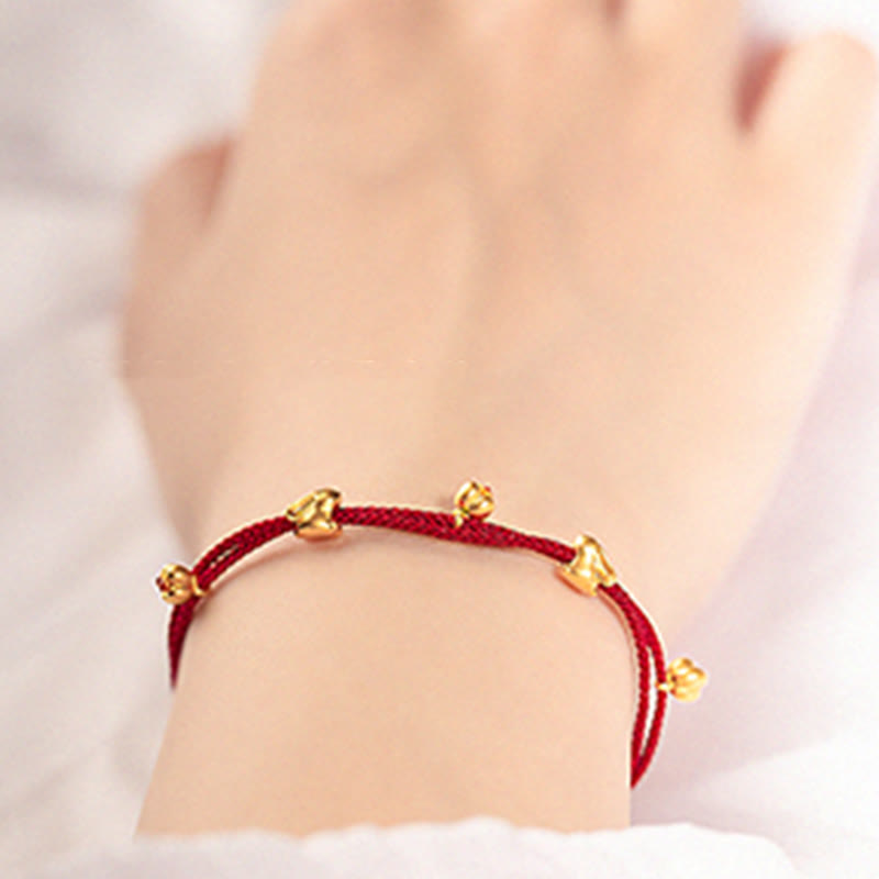Nimara Ritual 999 Gold Small Lucky Rabbit Osmanthus Design Handmade Luck Braided Rope Bracelet