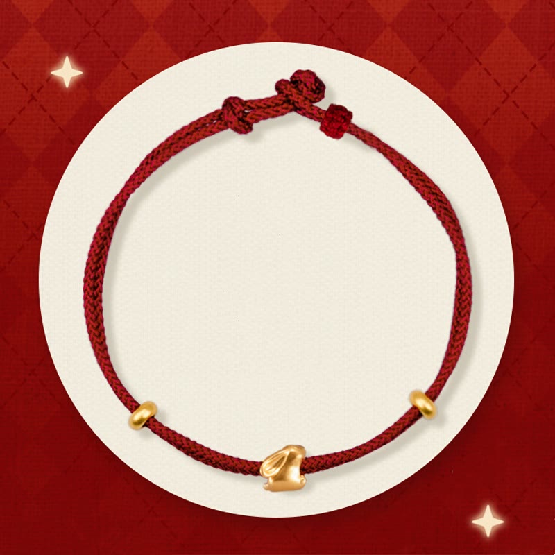 Nimara Ritual 999 Gold Small Lucky Rabbit Osmanthus Design Handmade Luck Braided Rope Bracelet