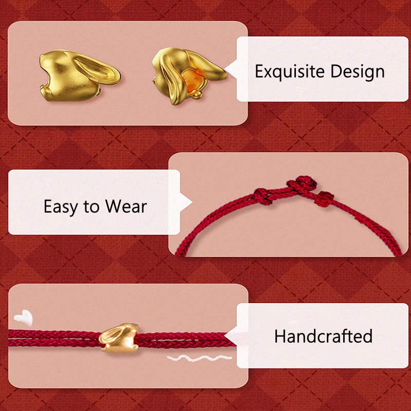 Nimara Ritual 999 Gold Small Lucky Rabbit Osmanthus Design Handmade Luck Braided Rope Bracelet