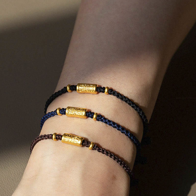 Nimara Ritual 999 Gold Good Luck Amulet Carved Design Handmade Strength Braided Rope Bracelet
