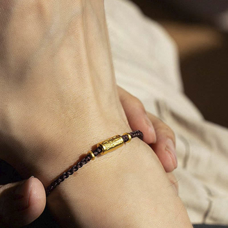Nimara Ritual 999 Gold Good Luck Amulet Carved Design Handmade Strength Braided Rope Bracelet