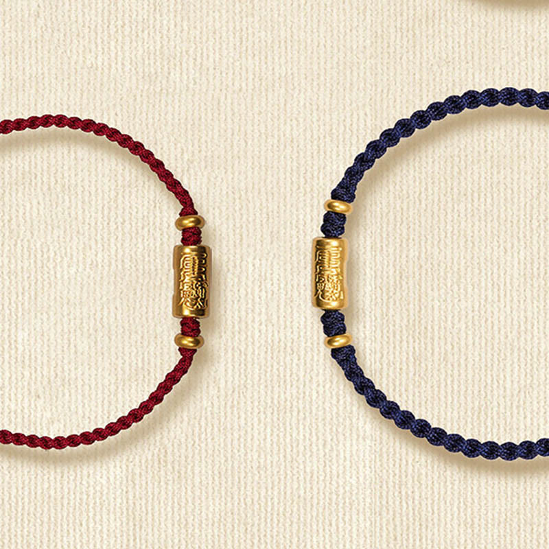 Nimara Ritual 999 Gold Good Luck Amulet Carved Design Handmade Strength Braided Rope Bracelet
