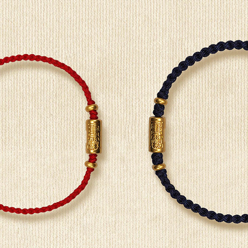 Nimara Ritual 999 Gold Good Luck Amulet Carved Design Handmade Strength Braided Rope Bracelet