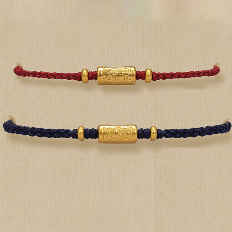Nimara Ritual 999 Gold Good Luck Amulet Carved Design Handmade Strength Braided Rope Bracelet