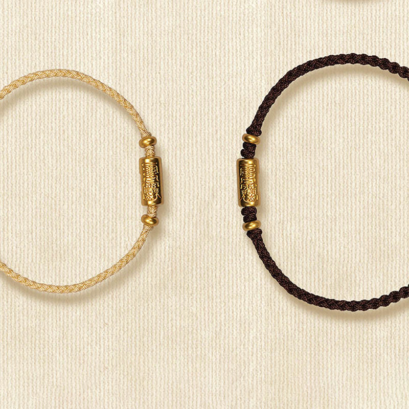 Nimara Ritual 999 Gold Good Luck Amulet Carved Design Handmade Strength Braided Rope Bracelet