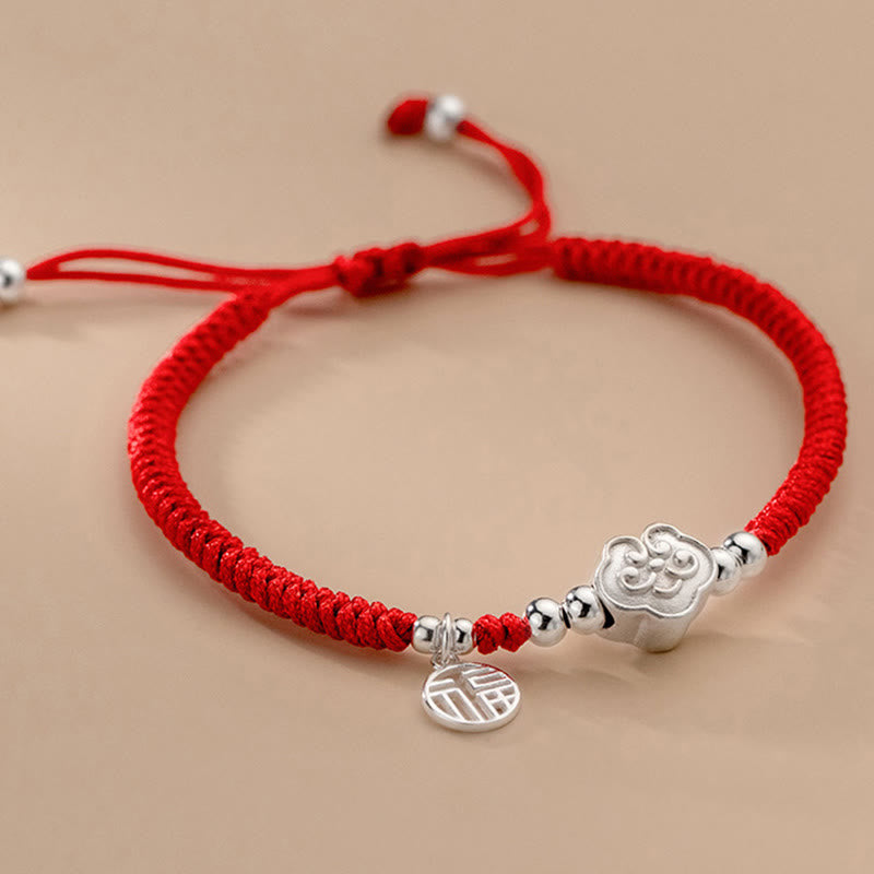 Nimara Ritual Handmade 925 Sterling Silver Fu Character Auspicious Clouds Blessing Braided Rope Bracelet