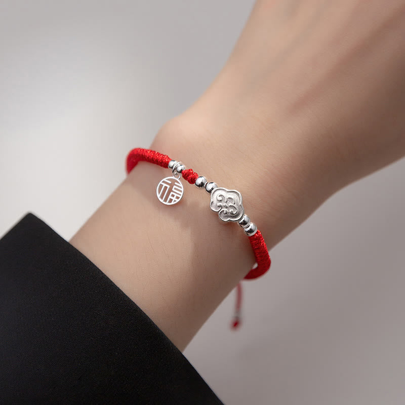 Nimara Ritual Handmade 925 Sterling Silver Fu Character Auspicious Clouds Blessing Braided Rope Bracelet