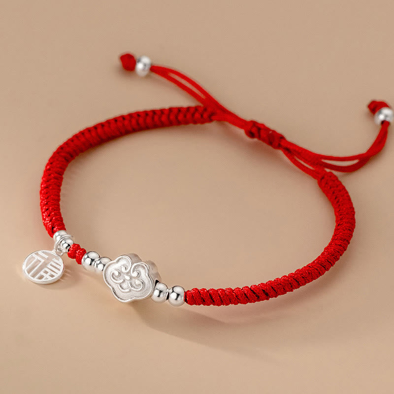 Nimara Ritual Handmade 925 Sterling Silver Fu Character Auspicious Clouds Blessing Braided Rope Bracelet