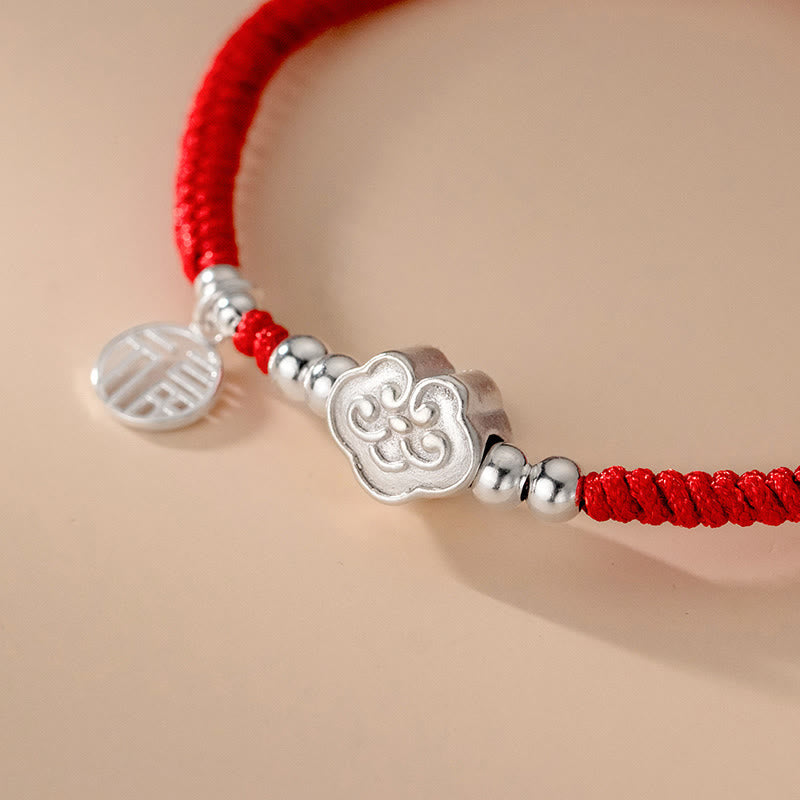 Nimara Ritual Handmade 925 Sterling Silver Fu Character Auspicious Clouds Blessing Braided Rope Bracelet