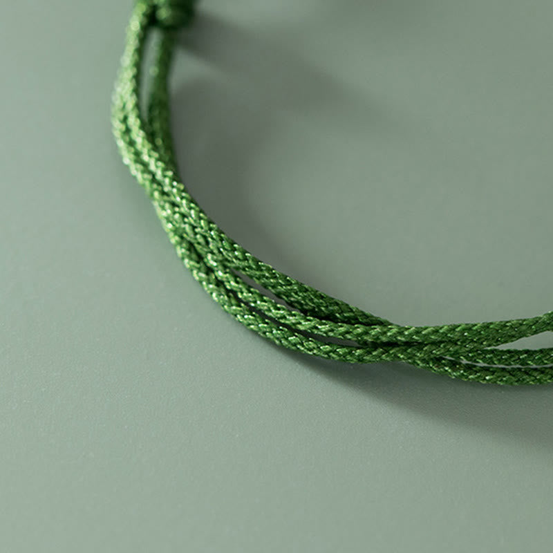 Nimara Ritual Handmade 999 Sterling Silver Fu Character Wish Ruyi Handle Luck Braided Green Rope Bracelet