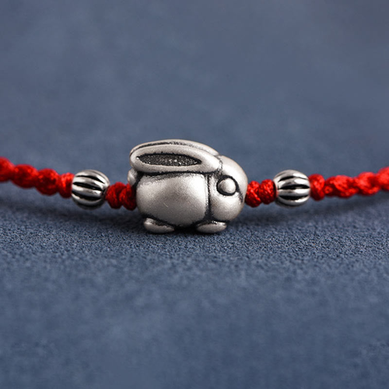 Nimara Ritual Handmade 999 Sterling Silver Rabbit Luck Rope Bracelet Anklet