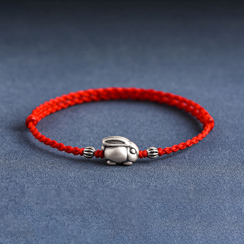 Nimara Ritual Handmade 999 Sterling Silver Rabbit Luck Rope Bracelet Anklet