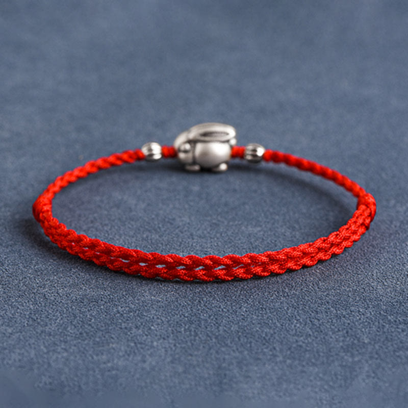 Nimara Ritual Handmade 999 Sterling Silver Rabbit Luck Rope Bracelet Anklet
