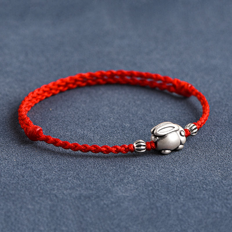 Nimara Ritual Handmade 999 Sterling Silver Rabbit Luck Rope Bracelet Anklet